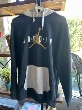 Air Jordan Black & White Hoodie with Gold Jumpman